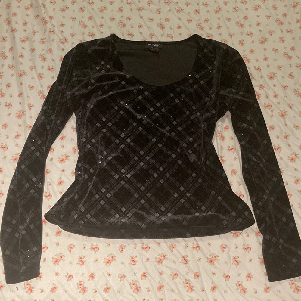 Gothic long sleeve plaid sparkle top